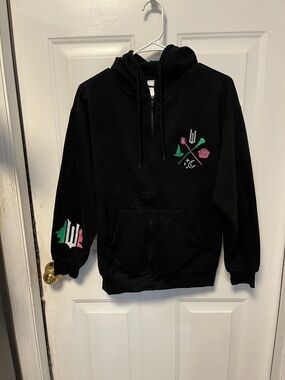 Black wicked  Zip-Up Hoodie with Pink & Green Embroidered Crest